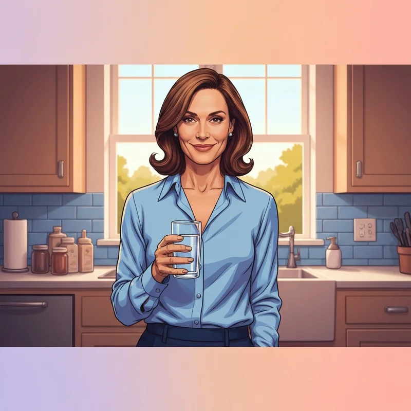 A sophisticated woman representing the archetype of the Dava Foxx My Friend's Hot Mom fantasy in a suburban kitchen setting.