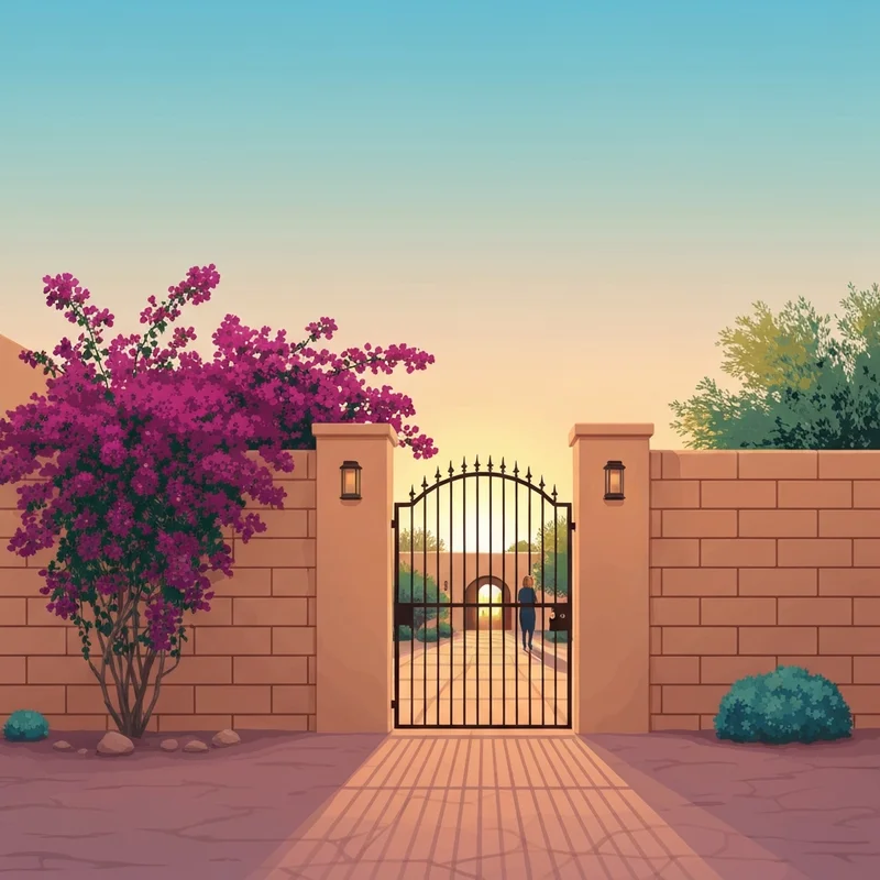 A secure walled hacienda featuring the best pet-friendly airbnb tucson and la bougainvillea with vibrant desert landscaping.