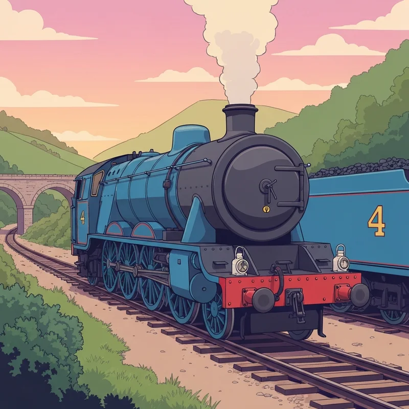 A high-detail 3D render of Thomas and Friends Gordon the Big Engine on the Island of Sodor.