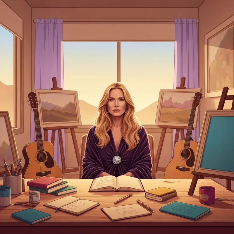 A legendary depiction of Joni Mitchell in her creative studio during the Asylum Years.