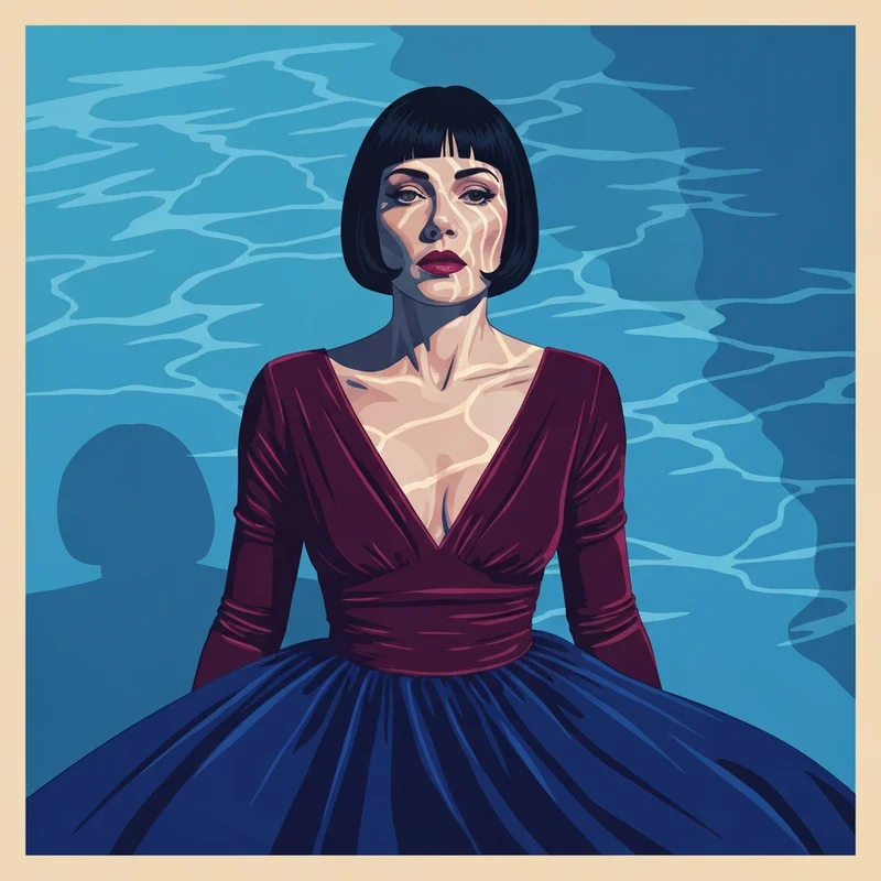 A cinematic representation of the marias Submarine album aesthetic featuring a woman submerged in blue water.