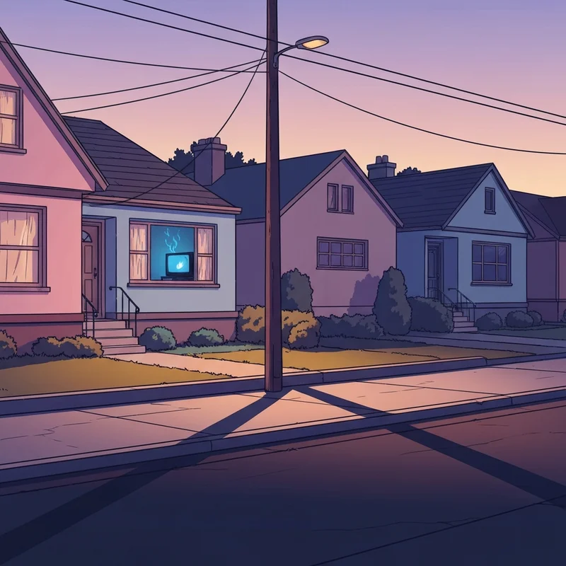 A quiet residential street at dusk, symbolizing the location associated with the Lucy Letby case and the themes of privacy and observation.