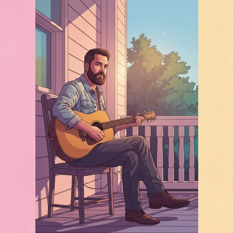 Jesse Welles performing an authentic folk song with an acoustic guitar during the 2026 American folk music revival.