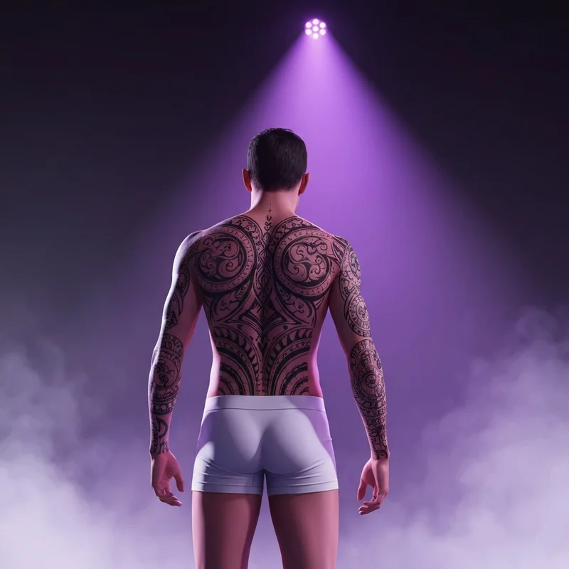 A visual representation of the raw and vulnerable Justin Bieber Grammys 2026 performance style featuring an intricate back tattoo.