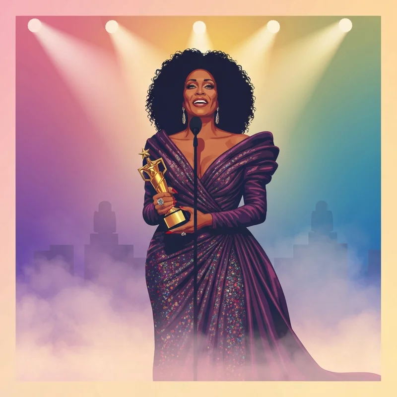 An iconic portrait of Chaka Khan holding her Lifetime Achievement Award at the 2026 Grammys.