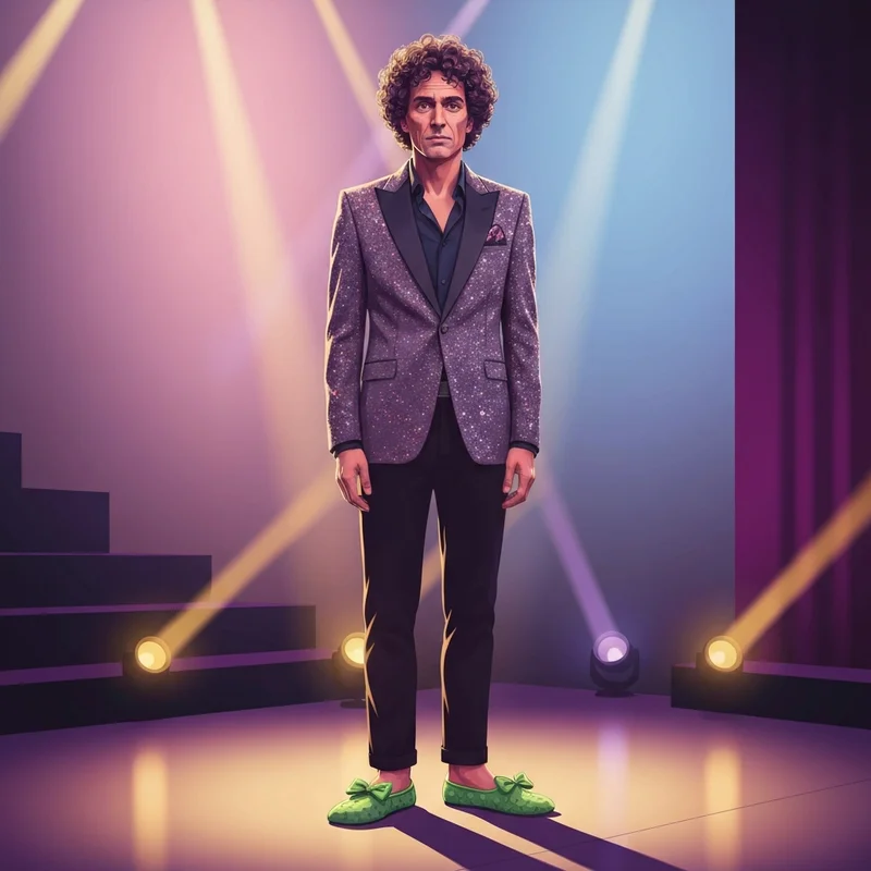 Harry Styles Grammys 2026 fashion look featuring Dior glitter blazer and lime-green ballerina slippers on stage.