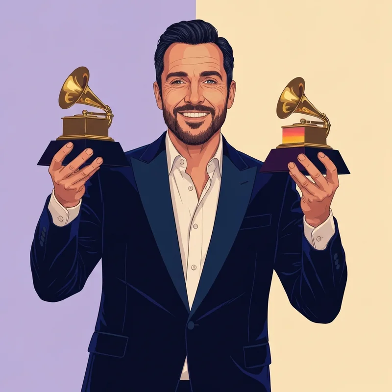 Leon Thomas holding his 2026 Grammy Awards for Best R&B Album and Best Traditional R&B Performance.