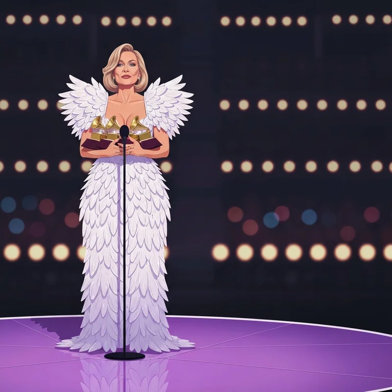 Lady Gaga holding her awards at the lady gaga grammys 2026 ceremony.