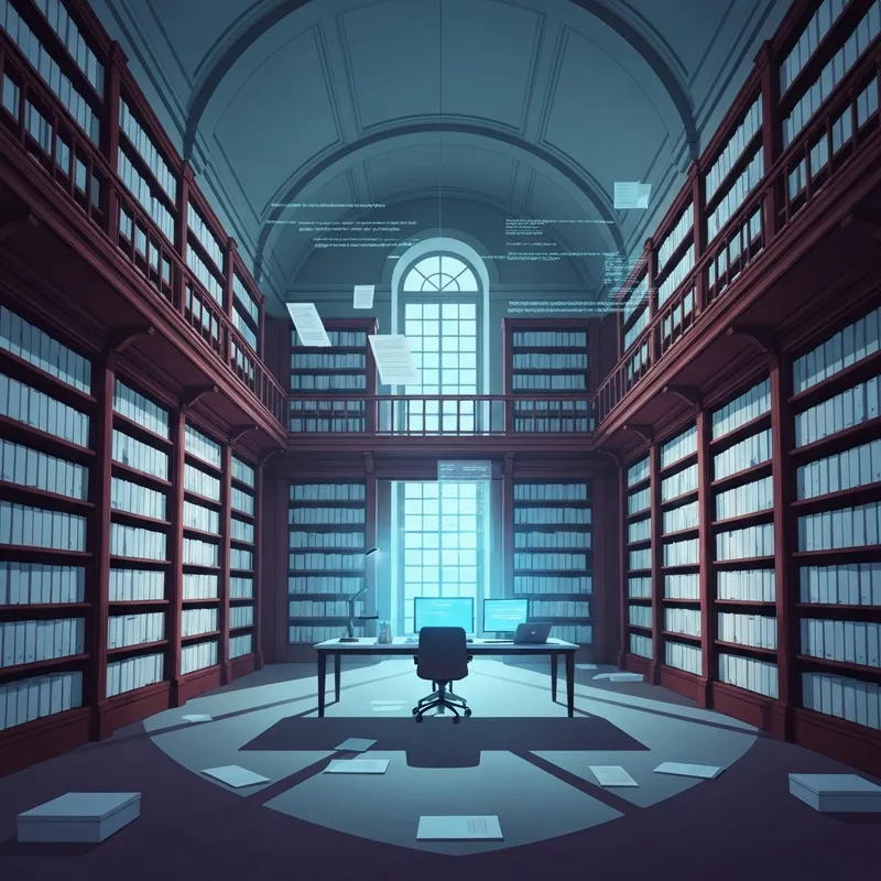 A digital archive representation of the epstein files pdf 2026 with glowing screens and stacks of evidence.