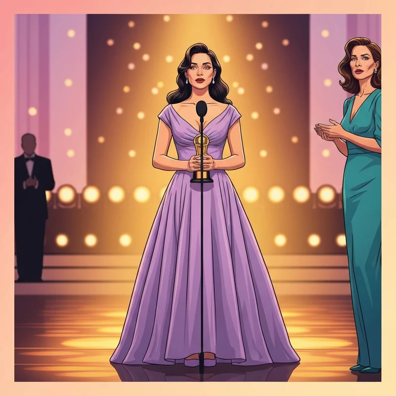 Laufey Grammy 2026 winner in a lilac Miu Miu dress holding her award on stage.