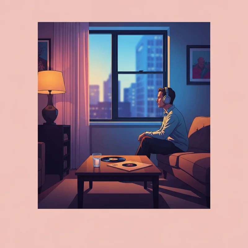 A person reflecting on life while listening to LCD Soundsystem All My Friends in a dimly lit apartment.