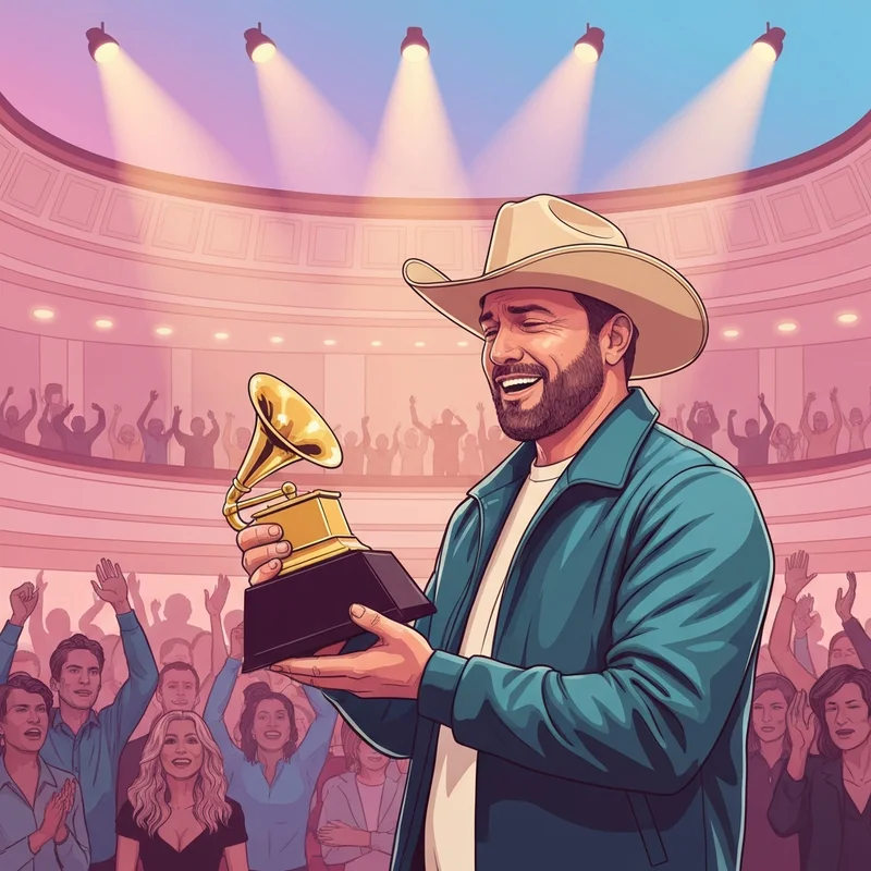 The iconic shaboozey grammy win 2026 moment on stage holding the award.