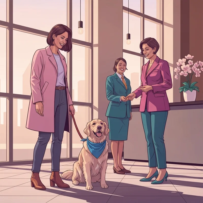 A woman and her dog checking into one of the best pet friendly hotels columbus ga.