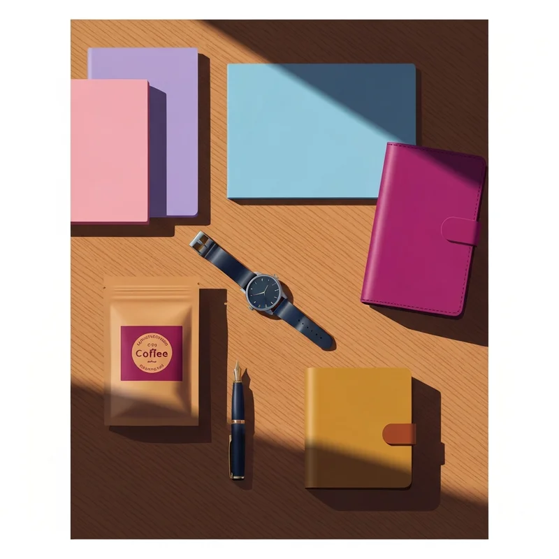 A curated selection of items showing the perfect present for male friend on a wooden table.