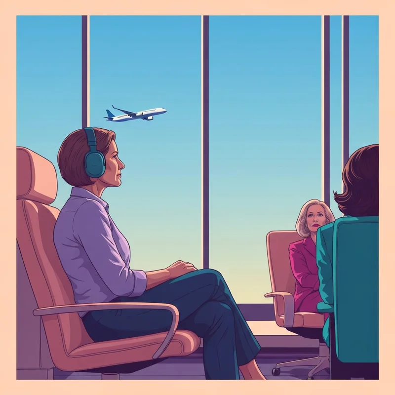 A calm traveler preparing to fly the friendly skies in a modern airport lounge.