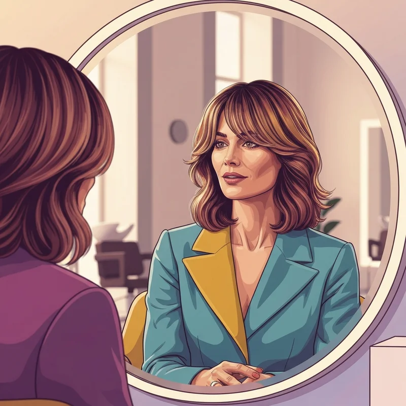 A modern woman hair style featuring 2025 layered trends with soft curtain bangs and textured volume.