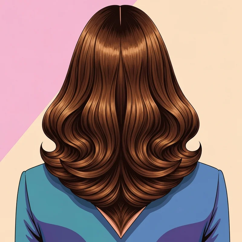 A woman with a v shape long hair style showing the dramatic back view with cascading layers and healthy ends.