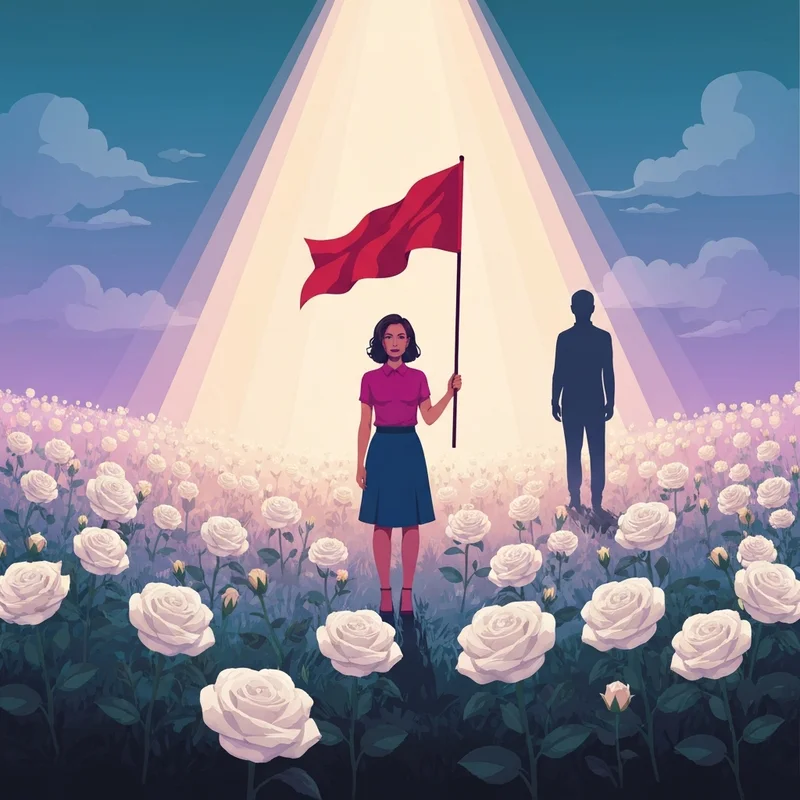 A woman looking thoughtfully at her phone while reflecting on what are red flags in a relationship.