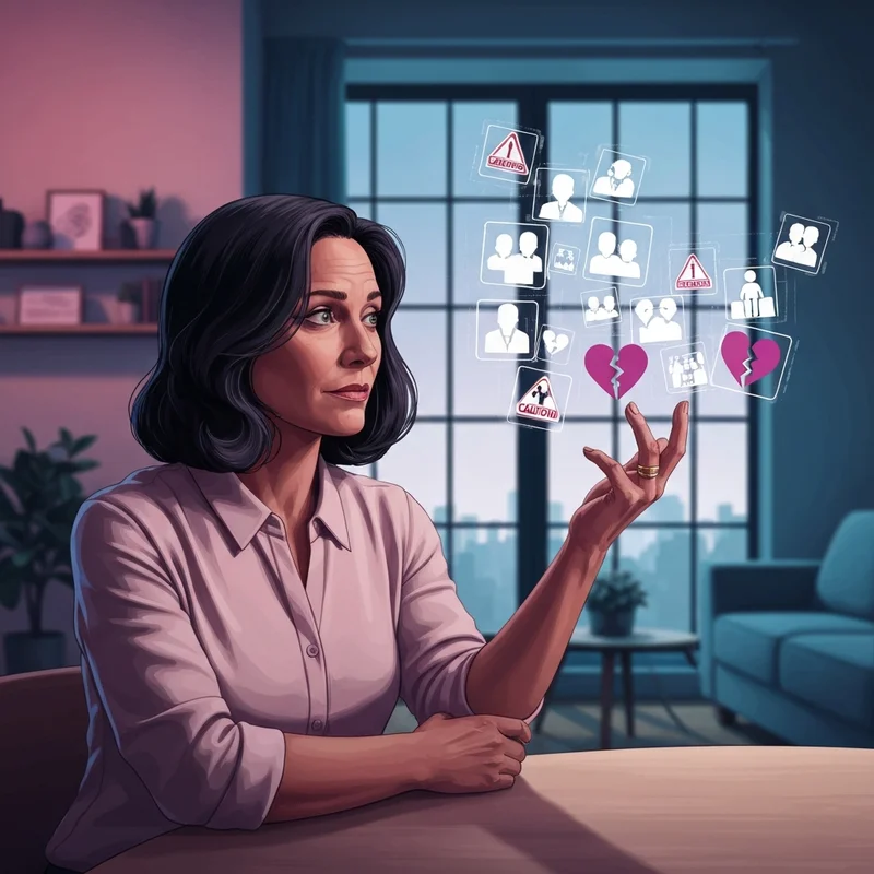 A symbolic representation of red flag meaning in relationship dynamics with a person looking at a red signal.