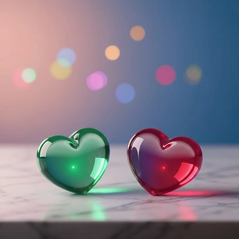 A visual guide to relationship red flags and green flags featuring symbolic heart icons in red and green hues against a modern aesthetic background.