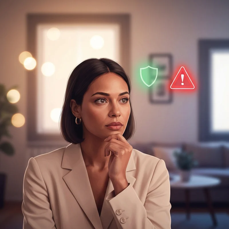 A symbolic representation of red and green flags in a relationship showing a calm person weighing emotional symbols.