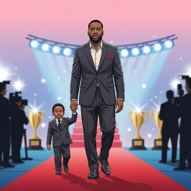 Chris Brown 2026 Grammys red carpet appearance with son Aeko Catori Brown in custom YSL.