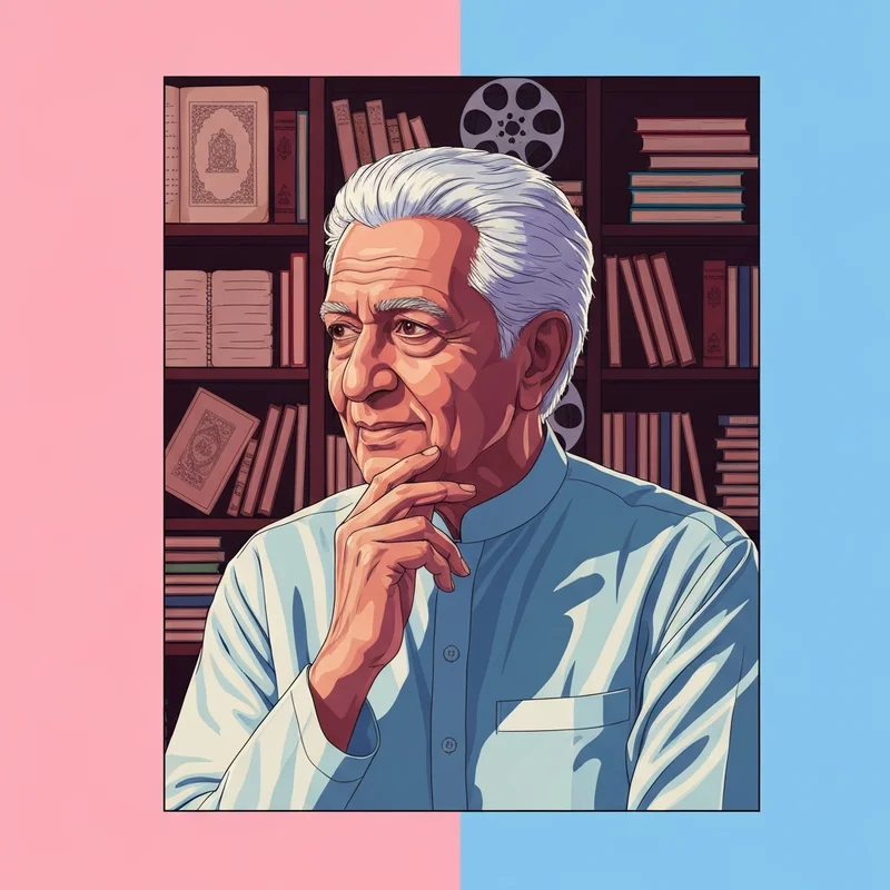 Portrait of Javed Akhtar, legendary Indian lyricist and poet, representing intellectual resilience and Bollywood heritage.