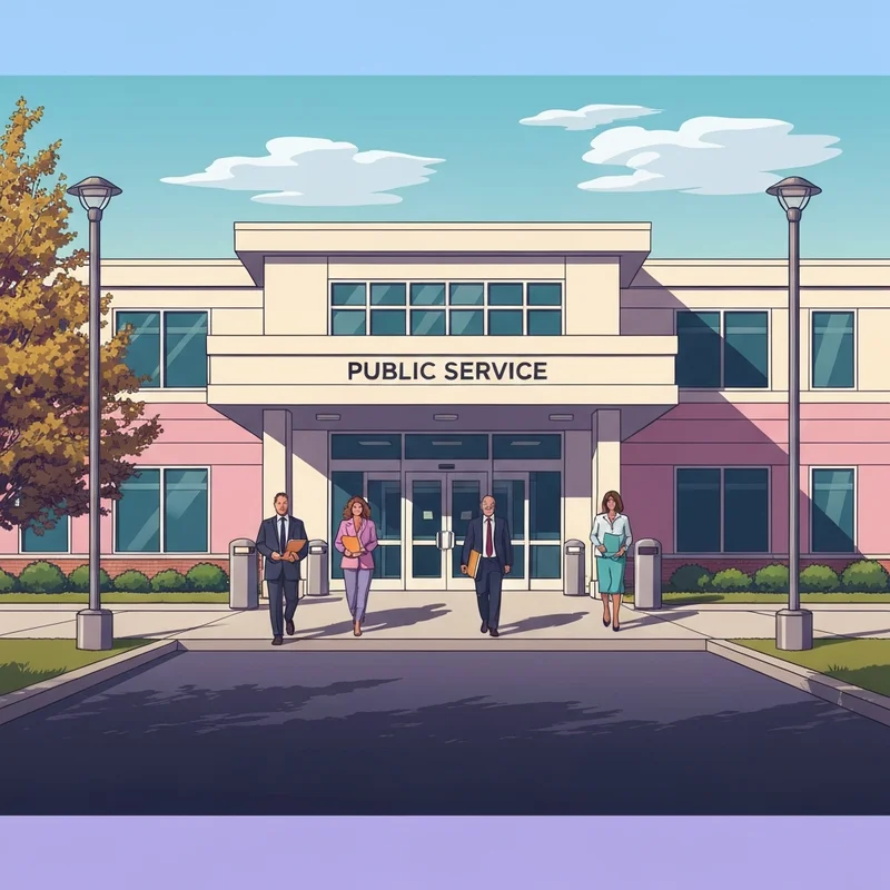 The exterior of a professional government building representing the Middlesex County Board of Social Services in a clean, organized urban setting.