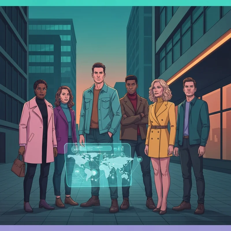 Diverse young adults navigating a complex city while reflecting on social challenges today.