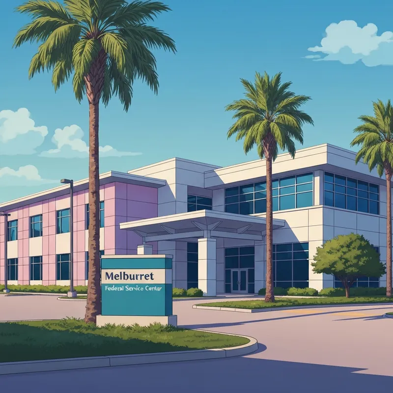 The exterior of the Social Security office melbourne fl located on NASA Blvd in a sunny Florida setting.