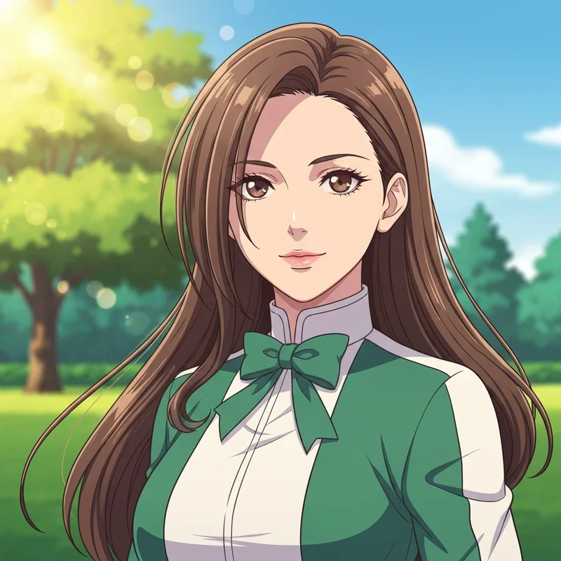 A high-class anime girl with elegant hair looking proudly at the player during the you may socialize with me uma musume event.