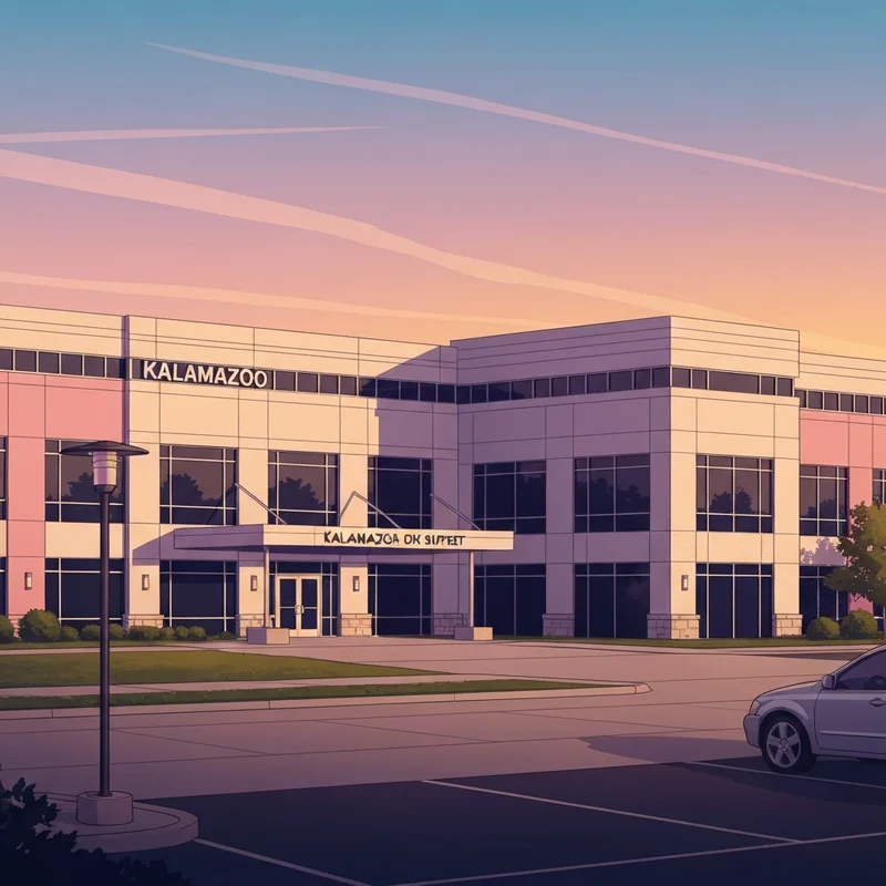 The exterior of the Kalamazoo Social Security office on Drake Road, reflecting a dignified and professional atmosphere.