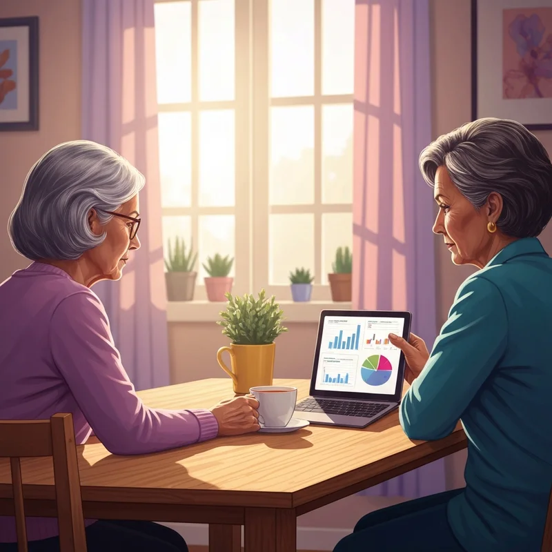 A peaceful elderly person reviewing financial documents in a sunlit kitchen, representing social security benefits 2025 increase.