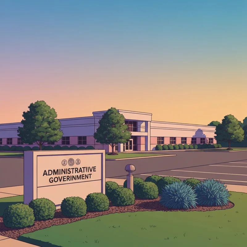 The exterior of the Social Security office in Columbus Indiana with soft sunset lighting.