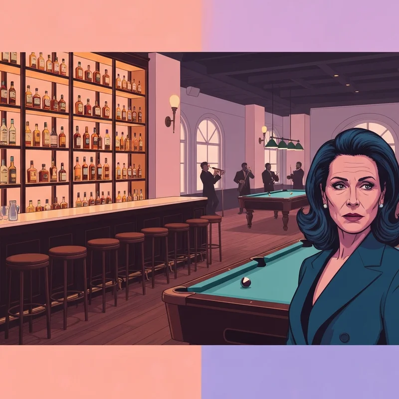 A cinematic view of Peck Slip Social whiskey bar with amber lighting and historic Seaport decor.