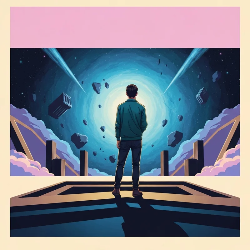 A lone figure standing on the edge of a vast, starlit abyss, symbolizing the intersection of a nihilism social darwinist perspective and the search for personal meaning.