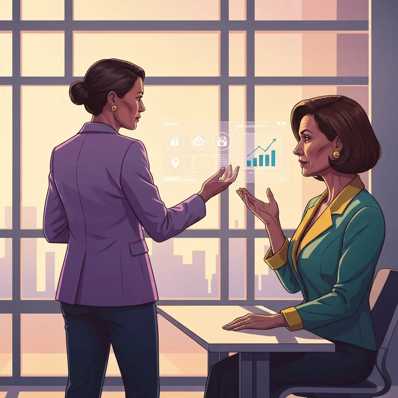 A professional woman in a modern corporate office looking at a digital dashboard displaying corporate social investment jobs metrics.