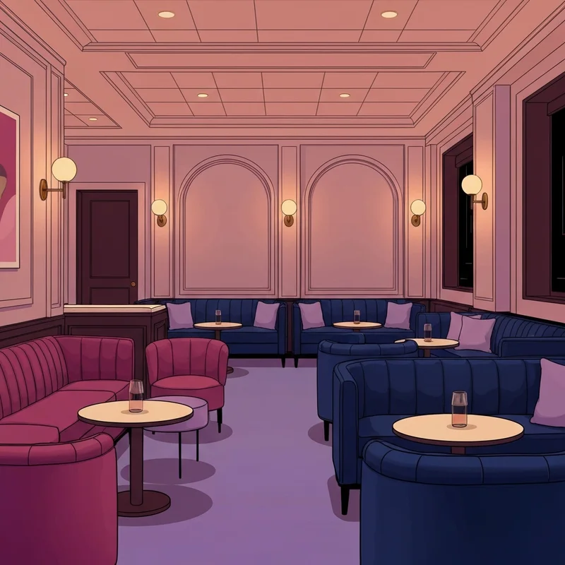 The upscale interior of the Choice Social Club in Rhode Island featuring a modern lounge and ambient lighting.