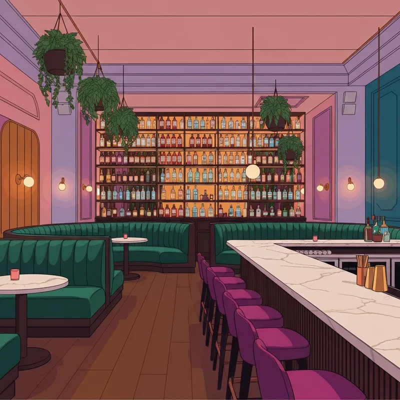 The Botanist Social Madison upscale gin cocktail bar and lounge interior with botanical decor.