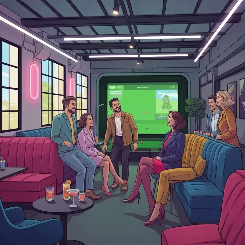 A group of young professionals enjoying virtual golf at Fairway Social Birmingham in the Urban Supply district.