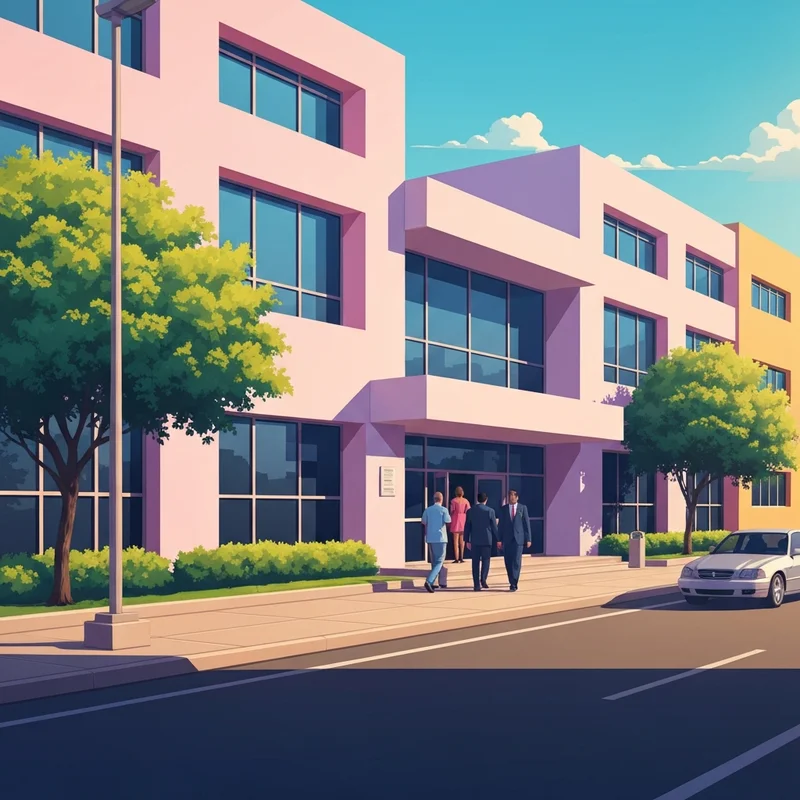 Fachada moderna de un centro de atención del Instituto Hondureño de Seguridad Social bajo la luz del sol.