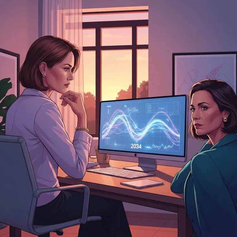 A young professional woman sitting at a laptop looking at a graph of social security reddit trends and trust fund projections.