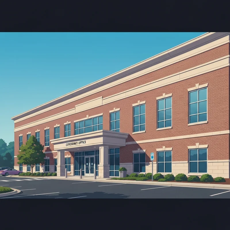 A modern brick government building representing the social security office fredericksburg va at 9915 Jeff Davis Hwy, featuring a professional entrance and accessible parking.