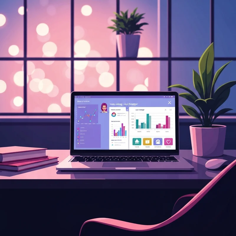 A modern workspace showing a laptop with a high-conversion paid social dashboard and strategic planning notes.