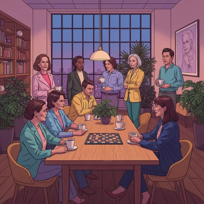 A diverse group of young professionals laughing and engaging in a modern social club lounge setting.