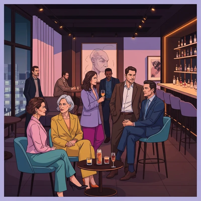 Sophisticated diverse professionals networking at a private Parlor Social Club event in a modern lounge.