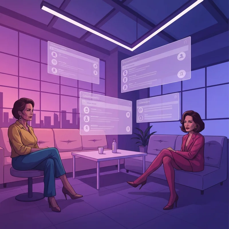 A cozy digital lounge aesthetic representing social media forums and community connection.