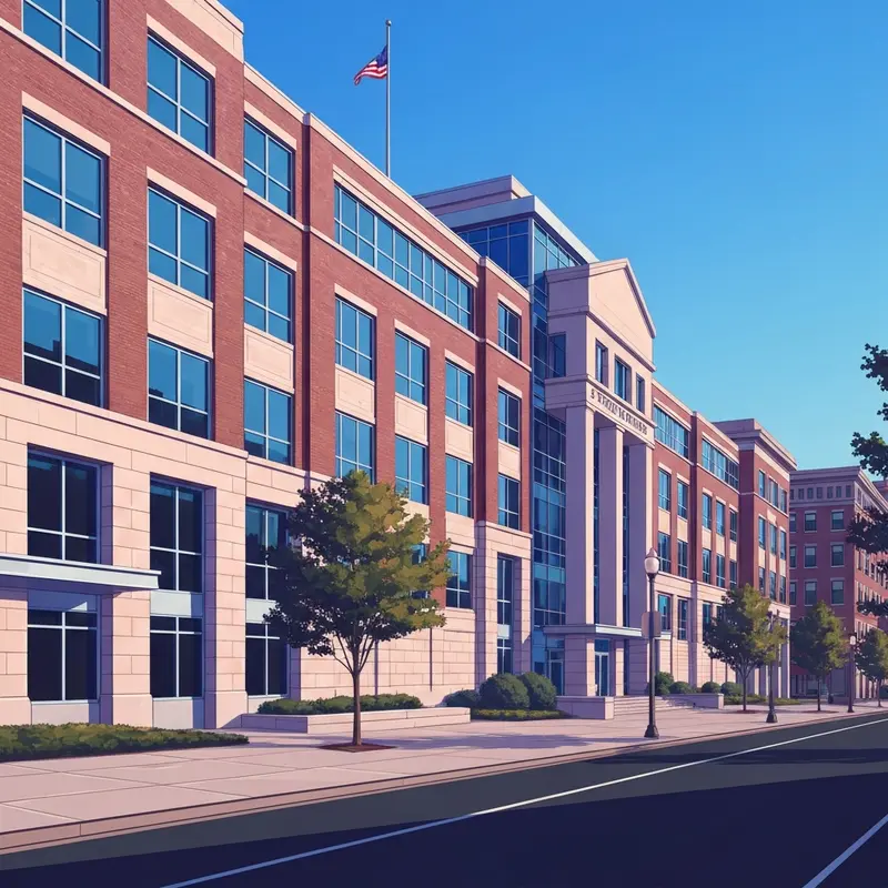 The exterior of a modern administrative building representing the social security office springfield ma with professional signage.