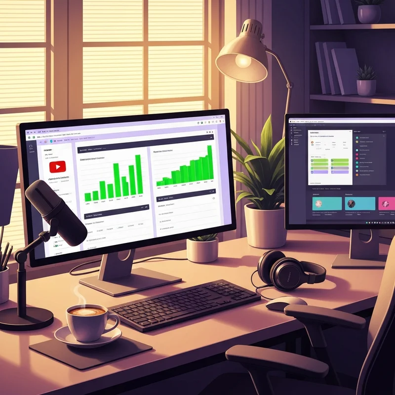 Professional workspace of a social media manager analyzing data for YouTubers looking for social media managers.