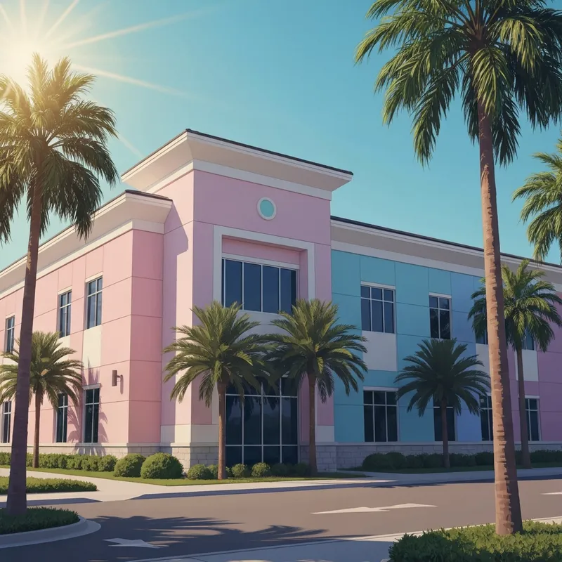 The exterior of a professional government building representing the naples social security administration in a sunny Florida setting.